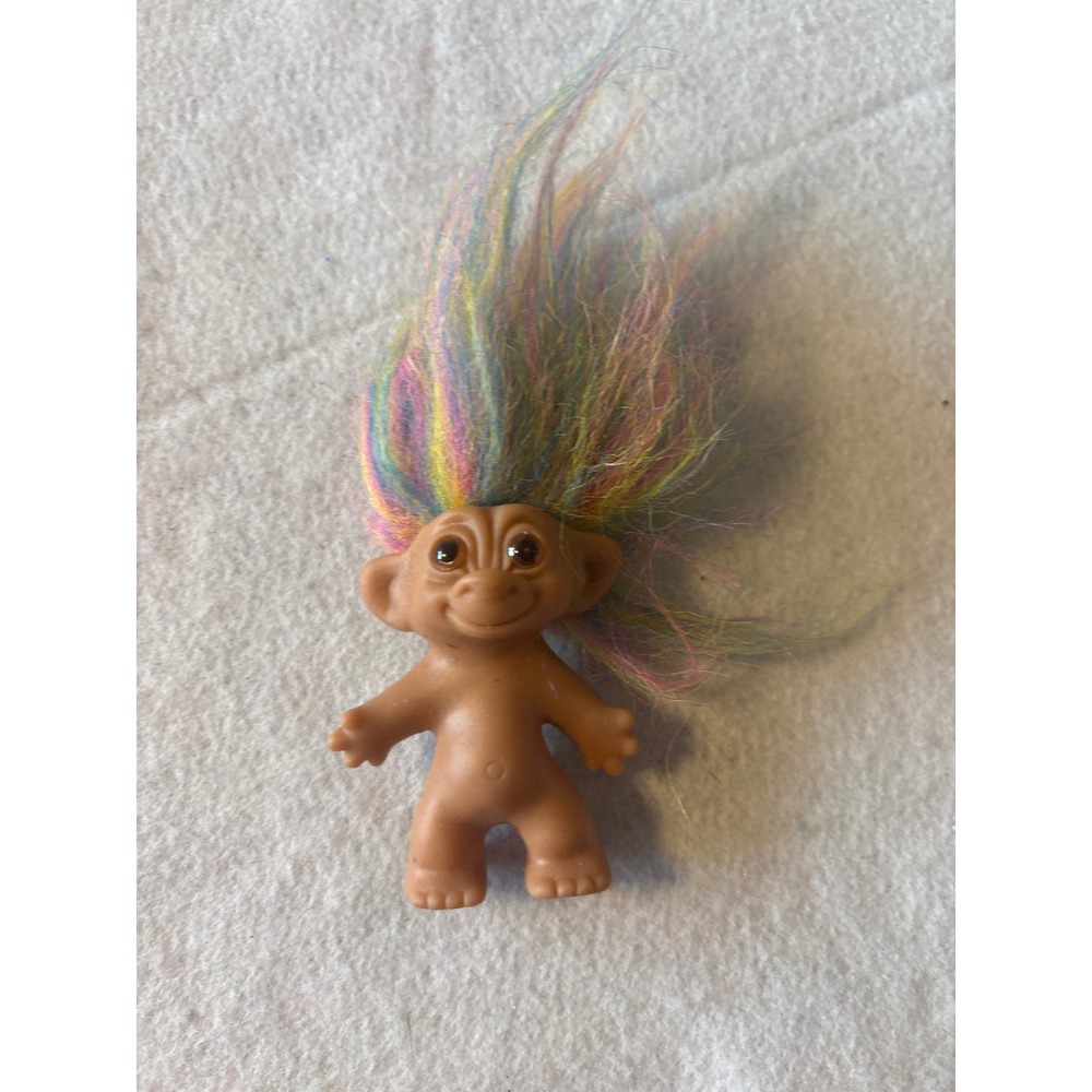 Vintage Uneeda Troll Doll Rainbow Hair Brown Eyes‎ 3 Inch Collectible Toy